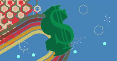 70 'lerin arka plan animasyonu ve dolar işareti. Amerikan Para Birimi 1970 'lerin sanat videosu. Minimalist Vintage tasarımı, eski moda renk çizimi.