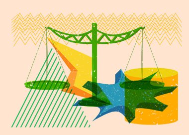 Geometrik şekilli risograph ölçeği. Geometri elemanları ile modayı gösteren riso grafik desen tasarımı nesneleri.