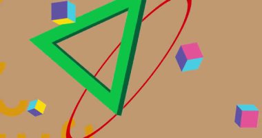 Metin için yeri olan geometrik grafik retro tema arkaplan animasyonu. Asgari geometrik elementler çerçeve video. Reklam için klasik soyut şekiller.