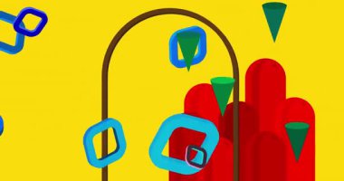 Metin için yeri olan geometrik grafik retro tema arkaplan animasyonu. Asgari geometrik elementler çerçeve video. Reklam için klasik soyut şekiller.