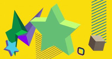 Yıldız geometrik grafik retro tema arkaplan videosu. Minimum geometrik elementler animasyonu. Klasik soyut şekiller reklam için resimleme.