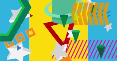 Metin için yeri olan geometrik grafik retro tema arkaplan animasyonu. Asgari geometrik elementler çerçeve video. Reklam için klasik soyut şekiller.