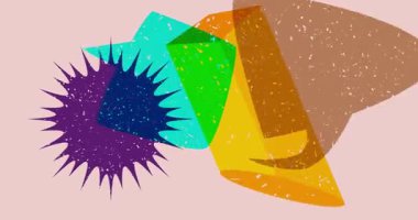 Geometrik şekilli Risograph konuşma balonu animasyonu. Moda riso grafik tasarım videosunda nesne taşınıyor.