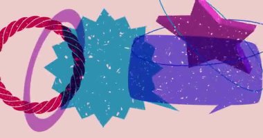 Geometrik şekilli Risograph konuşma balonu animasyonu. Moda riso grafik tasarım videosunda nesne taşınıyor.