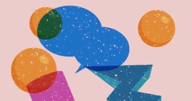 Geometrik şekilli Risograph konuşma balonu animasyonu. Moda riso grafik tasarım videosunda nesne taşınıyor.