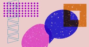 Geometrik şekilli Risograph konuşma balonu animasyonu. Moda riso grafik tasarım videosunda nesne taşınıyor.