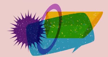 Geometrik şekilli Risograph konuşma balonu animasyonu. Moda riso grafik tasarım videosunda nesne taşınıyor.
