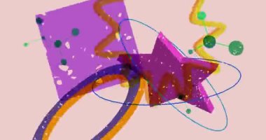Renkli geometrik şekiller animasyon. Moda riso grafik tasarımlı nesne. Geometri ögeleri soyut risograph doku tarzı video.