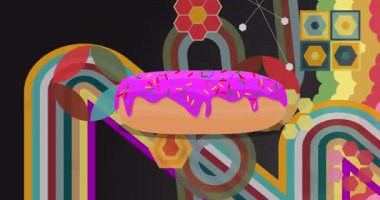 Donut 'la 70' lerin geçmişe dönük animasyonu. Harika Sweet Food 1970 'lerin sanat videosu. Minimalist Vintage tasarımı, eski moda renk çizimi.