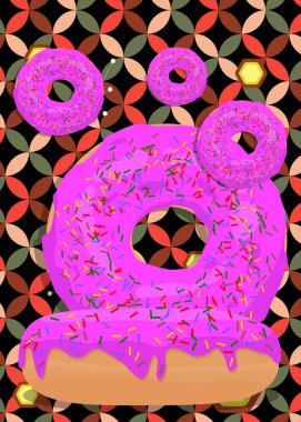 Retro 70 'lerin Donut' ı. Harika Tatlı 1970 'lerin sanat şablonu. Minimalist Vintage tasarım posteri. Eski moda renkli sanat eserleri.