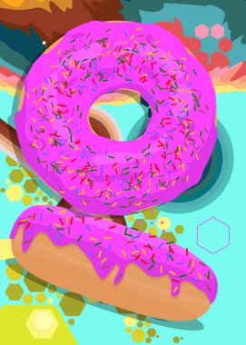 Retro 70 'lerin Donut' ı. Harika Tatlı 1970 'lerin sanat şablonu. Minimalist Vintage tasarım posteri. Eski moda renkli sanat eserleri.