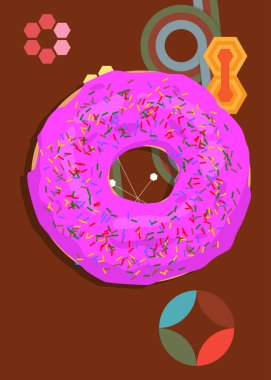 Retro 70 'lerin Donut' ı. Harika Tatlı 1970 'lerin sanat şablonu. Minimalist Vintage tasarım posteri. Eski moda renkli sanat eserleri.