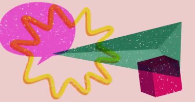 Geometrik şekilli Risograph konuşma balonu animasyonu. Moda riso grafik tasarım videosunda nesne taşınıyor.
