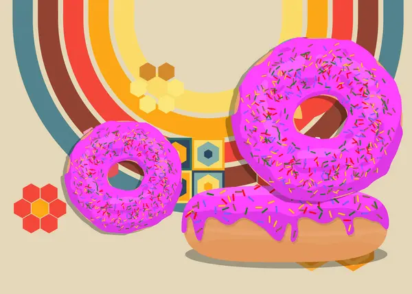 Retro 70 'lerin Donut' ı. Harika Tatlı 1970 'lerin sanat şablonu. Minimalist Vintage tasarım posteri. Eski moda renkli sanat eserleri.