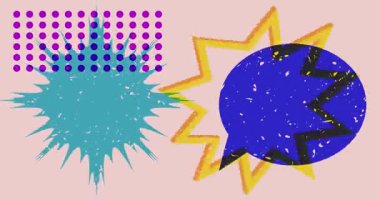 Geometrik şekilli Risograph konuşma balonu animasyonu. Moda riso grafik tasarım videosunda nesne taşınıyor.