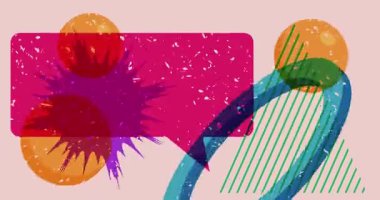 Geometrik şekilli Risograph konuşma balonu animasyonu. Moda riso grafik tasarım videosunda nesne taşınıyor.