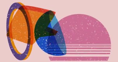 Geometrik şekilli Risograph konuşma balonu animasyonu. Moda riso grafik tasarım videosunda nesne taşınıyor.