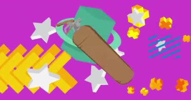 Yangın söndürücü geometrik grafik retro güvenlik temalı arka plan videosu. Minimum geometrik elementler animasyonu. Klasik soyut şekiller reklam için resimleme.