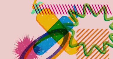 Geometrik şekilli yangın söndürücü ile animasyon. Moda riso grafik tasarım videosunda nesne taşınıyor.