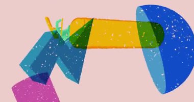 Geometrik şekilli yangın söndürücü ile animasyon. Moda riso grafik tasarım videosunda nesne taşınıyor.