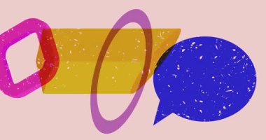 Geometrik şekilli Risograph konuşma balonu animasyonu. Moda riso grafik tasarım videosunda nesne taşınıyor.