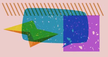 Geometrik şekilli Risograph konuşma balonu animasyonu. Moda riso grafik tasarım videosunda nesne taşınıyor.