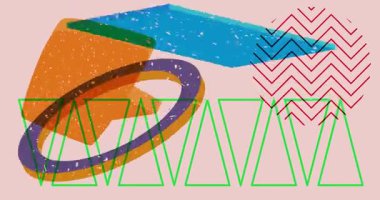 Geometrik şekilli Risograph konuşma balonu animasyonu. Moda riso grafik tasarım videosunda nesne taşınıyor.