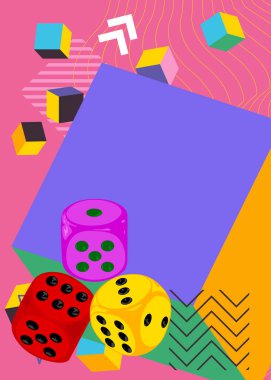 Dice geometrik grafik retro tema arkaplanı. Minimum geometrik elementler. Klasik soyut şekiller vektör illüstrasyonu.