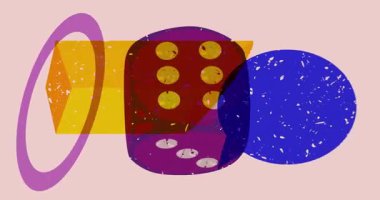 Risograph zar ve geometrik şekilli konuşma balonu animasyon. Moda riso grafik tasarım videosunda nesne taşınıyor.