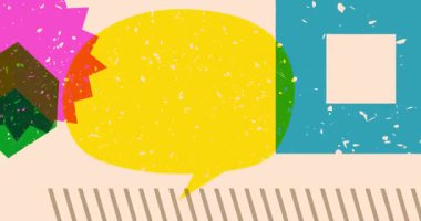 Geometrik şekilli Risograph konuşma balonu animasyonu. Moda riso grafik tasarım videosunda nesne taşınıyor.