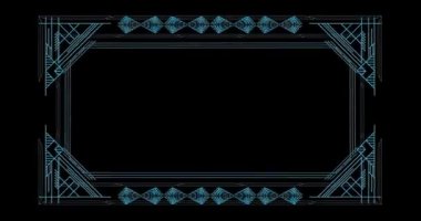 Altın çerçeveli Art deco Okula Dönüş metni, dekoratif çizgiler animasyon ve geometrik altın video ile sınırdır.