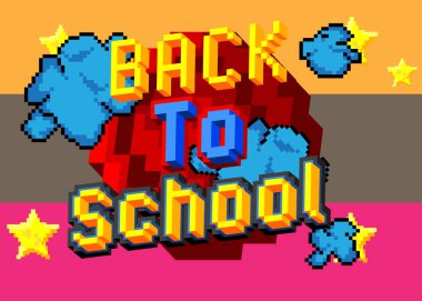 Geometrik grafik arkaplanı olan resmedilmiş kelimeye dönelim. Vektör çizgi film illüstrasyonu.