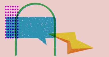 Geometrik şekilli Risograph konuşma balonu animasyonu. Moda riso grafik tasarım videosunda nesne taşınıyor.