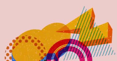 Geometrik şekilli Risograph konuşma balonu animasyonu. Moda riso grafik tasarım videosunda nesne taşınıyor.