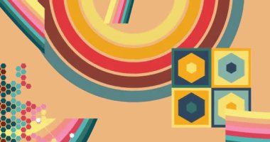 70 'lerin Retro Arkaplan animasyonu ile Groovy 1970' lerin sanat videosu. Minimalist Vintage tasarımı, eski moda renk çizimi.