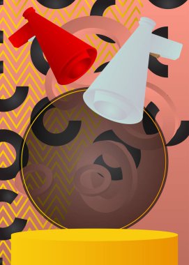 Megafonlu bir ürün modeli. Vektör silindirli kaide podyumu. Sunum için sahne gösterisi. En küçük geometrik biçimler.