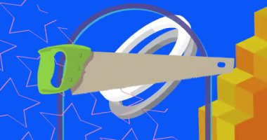 El Testere geometrik grafik retro temalı arka plan. Minimum geometrik elementler. Klasik soyut şekiller vektör illüstrasyonu.