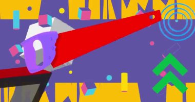 El Testere geometrik grafik retro temalı arka plan. Minimum geometrik elementler. Klasik soyut şekiller vektör illüstrasyonu.