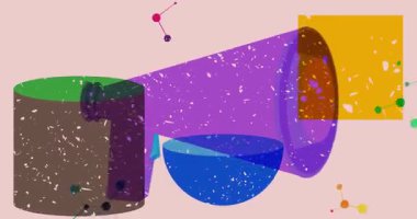 Geometrik şekilli risograph megafonu animasyon. Moda riso grafik tasarım videosunda nesne taşınıyor.