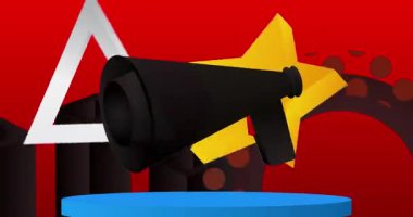 Megafonlu bir ürün modeli. Animasyon silindiri kaide podyumu. Sunum için sahne gösterisi videosu. En küçük geometrik biçimlerin taşınması.