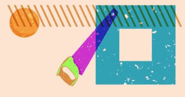 Geometrik şekilli testere animasyonu. Moda riso grafik tasarım videosunda nesne taşınıyor.