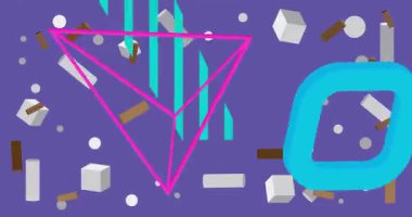 Metin için yeri olan geometrik grafik retro tema arkaplan animasyonu. Asgari geometrik elementler çerçeve video. Reklam için klasik soyut şekiller.