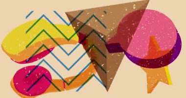 Risograph Headset and speech bubble with geometric shapes animation. Moving object in trendy riso graph design video.