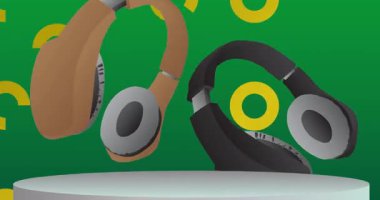 Mockup product display with Headset. Animation cylinder pedestal podium. Stage showcase video for presentation. Moving minimal geometric forms.
