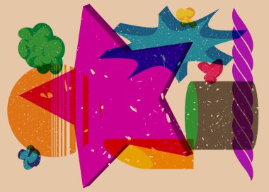 Geometrik şekilli Risograph Star. Geometri elemanları ile modayı gösteren riso grafik desen tasarımı nesneleri.