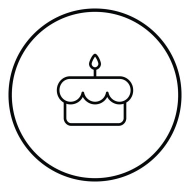 Kutlama, mum, parti, fırın ve tatlı için web kullanım alanı içerisindeki doğum günü pasta çizgisi simgesi