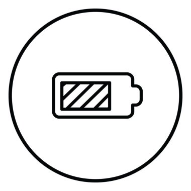 Yük, elektrik, enerji ve elektrik için web kullanımı için dörtte üç pil çizgisi simgesi daire içinde