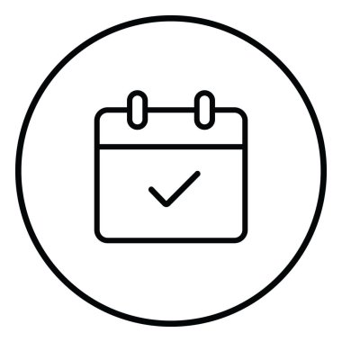 Takvim kontrol çizgisi simgesi iç çember ekle, işaretle, siyah dış hat, çizgi simgeleri.