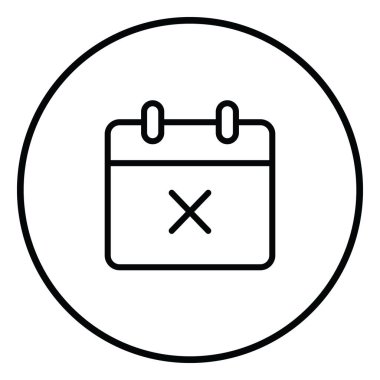 Takvim işareti silme simgesi iç çember, kapat, kaldır, siyah çizgi simgeleri, çizgi simgeleri.