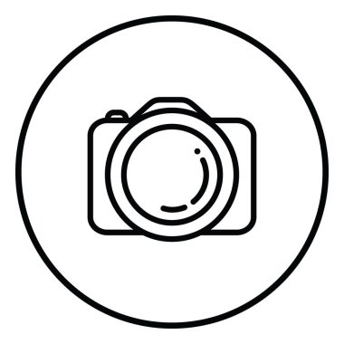 Kamera çizgisi simgesi iç daire, resim refleks kamerası, siyah dış hat, çizgi simgeleri.